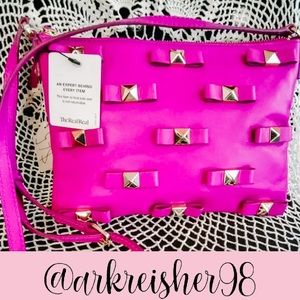KATE SPADE LEATHER MAGENTA CROSSBODY WITH STUDDED BOWS